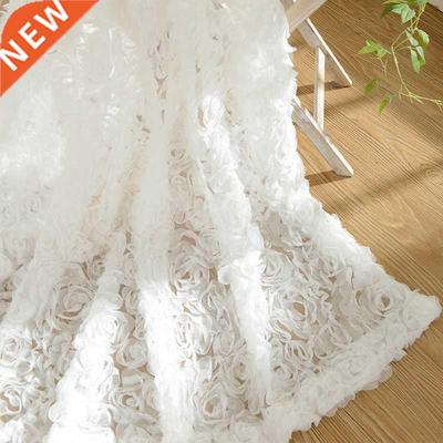 Embroidered Rose Voile Sheer White Curtains for Bedroom Wedd