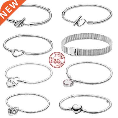 2021New Original 925 Sterling Silver Heart Snake Chain Brace