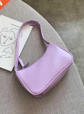 Soft PU Leather Women Purple Underarm Bag Retro Solid Color