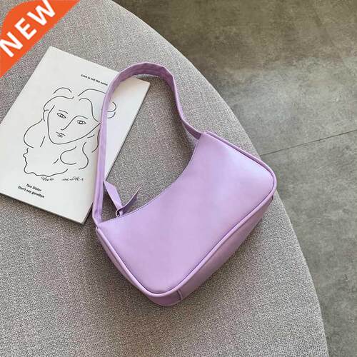 Soft PU Leather Women Purple Underarm Bag Retro Solid Color