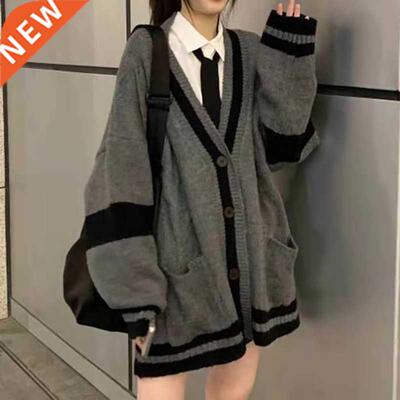 Long Sleeve V Neck Preppy Style Knit Sweater Women Autumn Si
