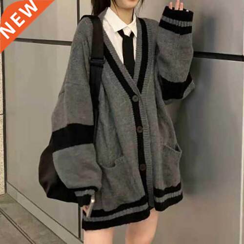 Long Sleeve V Neck Preppy Style Knit Sweater Women Autumn Si