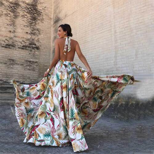 a halter halter halter printed women's beach dress in summer