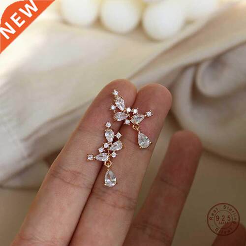 925 Sterling Silver Korean Version Simple Pavé Crystal Earr