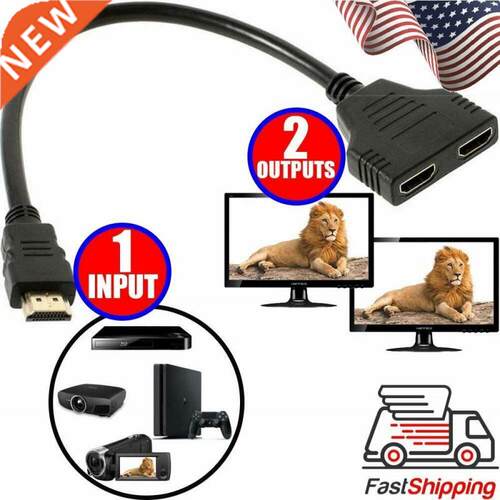 HDMI Splitter 1 Input Male To 2 Output Female Port Cable Ad