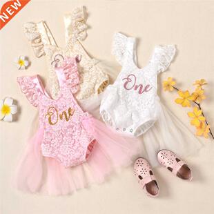 FOCUSNORM Newborn Baby Girls Romper Dress Mesh Lace One Lett