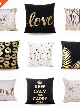 Golden Love Leaves Bronzing Cushion Decorative Pillow Black