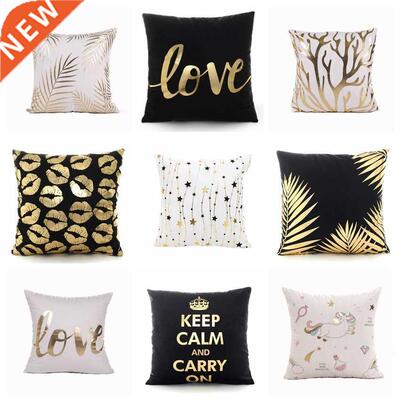 Golden Love Leaves Bronzing Cushion Decorative Pillow Black