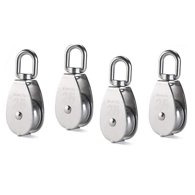 4Pcs M25 Single Pulley Block,04 Stainless Steel Pulley Roll