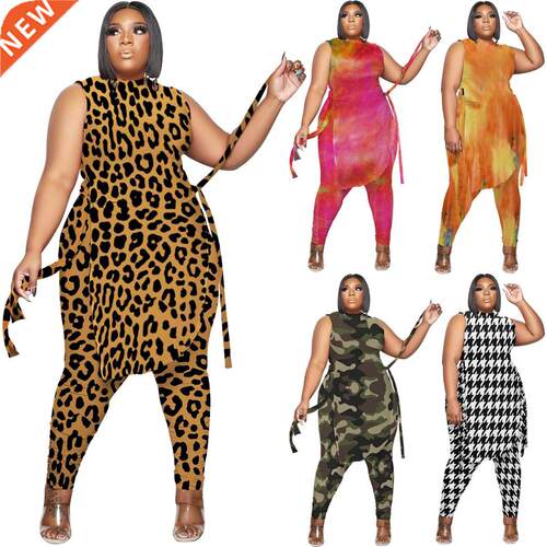 大码肥婆显瘦豹纹扎染两件套装女Plus-size fat MM African suit