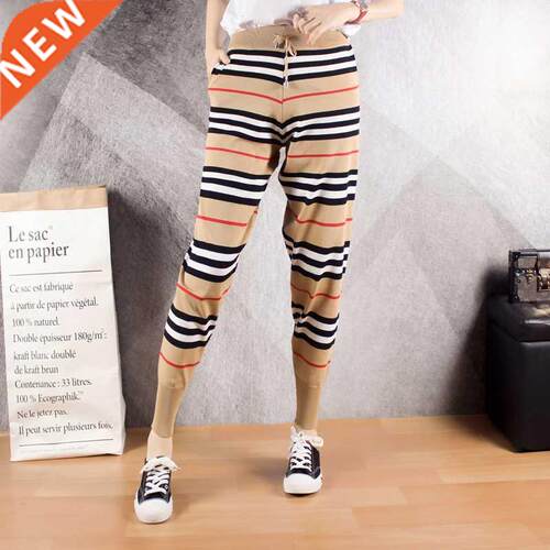 Spring Summer Women Classic Vintage Black White Striped Knit