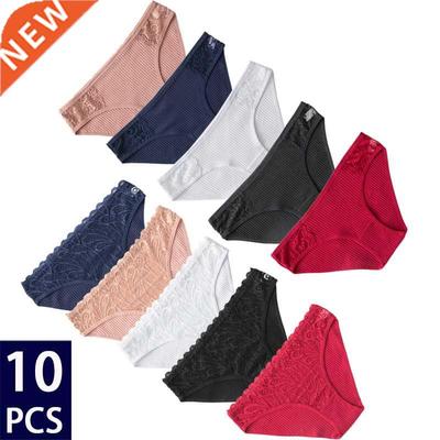 10Pcs/set Cotton Panties Women Sexy Floral Lace Panty Underw