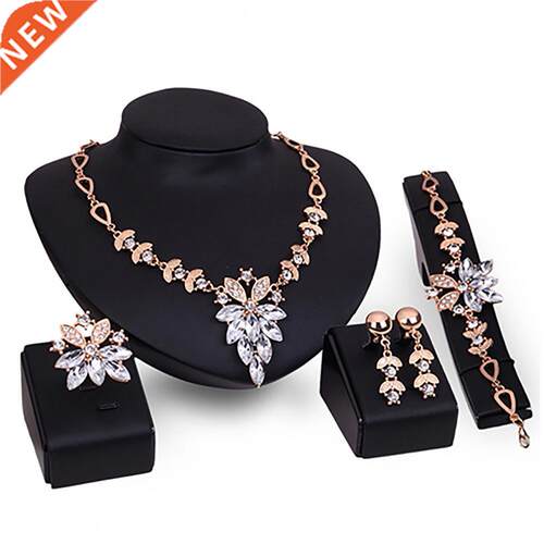 New 4Pcs Jewelry Set Flower Design Birthday Gift Durable Nec