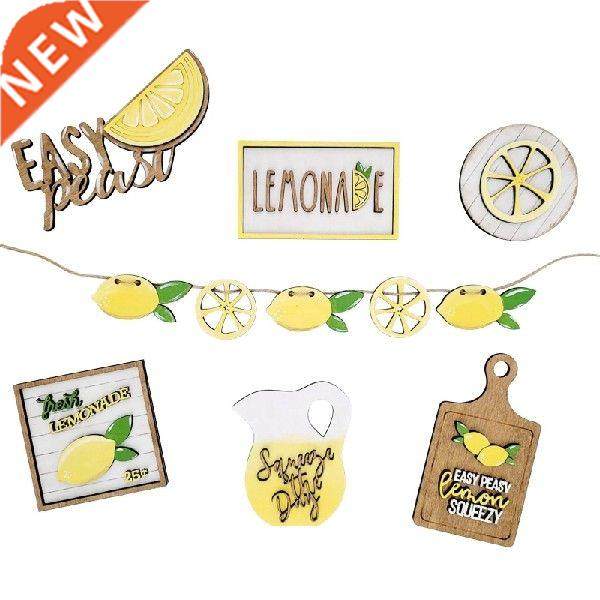 Wood Lemon Style Tiered Tray Decor 7pcs/set Mini Rustic