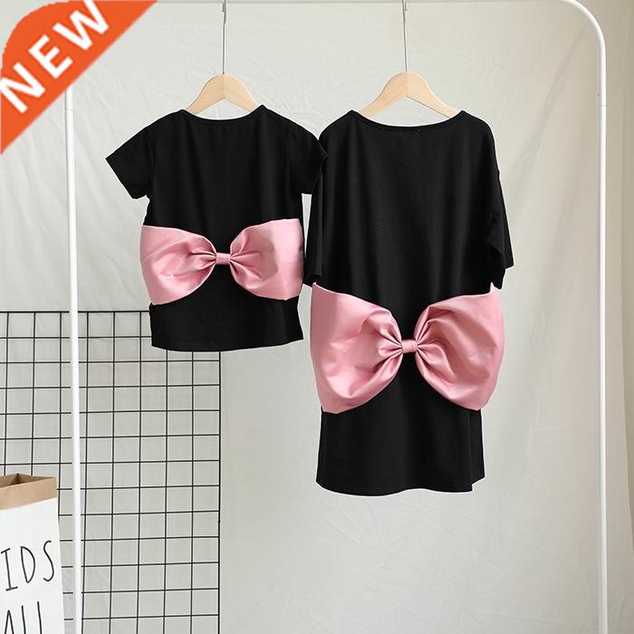 Big Bow M and Daughter T-Shirt Black Cotton Short Sleev