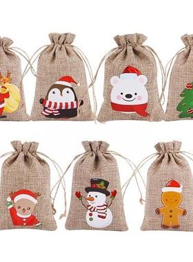 Christmas Gift Bag Storage Bag Drawstring Pouch Jute Linen