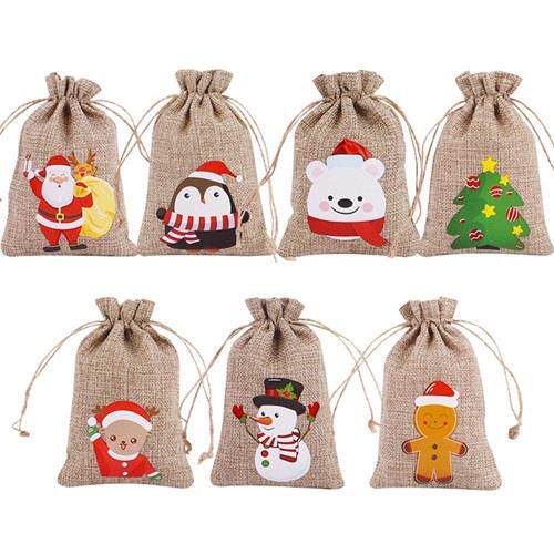 Christmas Gift Bag Storage Bag Drawstring Pouch Jute Linen