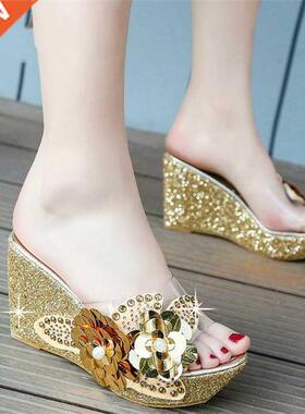 2022 Summer New Wedges Sandals Women Sexy Crystal Transparen