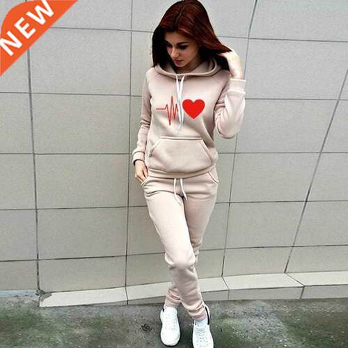 Women's Fashion Two Piece Set Tracksuit Casual Pullover Hood