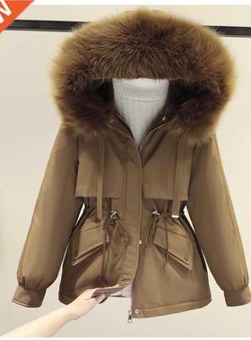 Cotton Padded Plus Size 2XL Winter Big Fur Jacket Women Loos