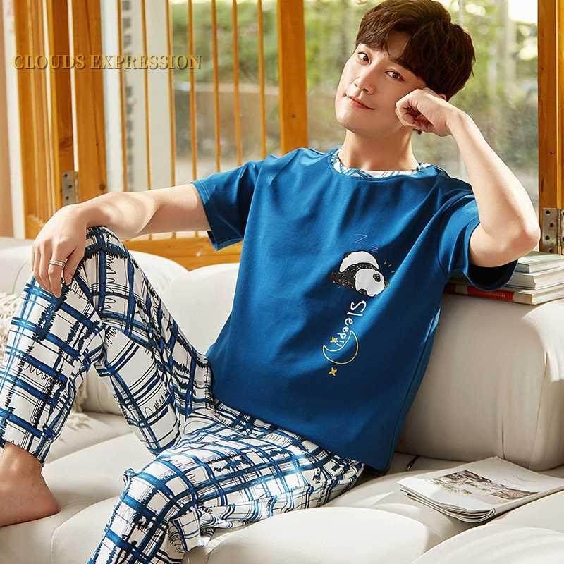 Brand Cartoon Men's Pyjamas Striped Panda Pajamas Set Casual