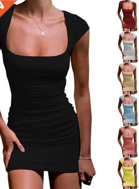 2xl Large size Summer Women's Square neck Thin Dress 连衣裙