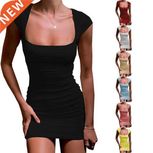 2xl Large size Summer Women's Square neck Thin Dress 连衣裙