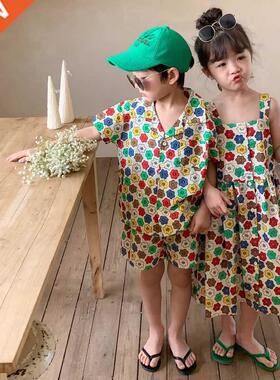 MILANCEL 2022 Summer Boys Shorts 2pcs Girl's Flower Suspende