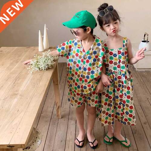 MILANCEL 2022 Summer Boys Shorts 2pcs Girl's Flower Suspende