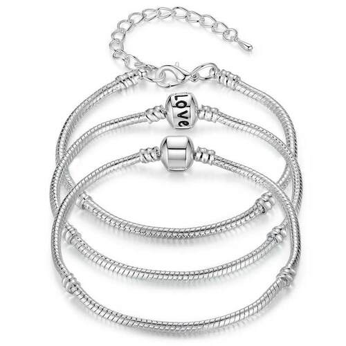 BAMOER 5 Style Silver Color LOVE Snake Chain Bracelet &