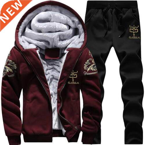 Men Winter Tracksuit Sets Hoodies Casual Hooded Warm Sweatsh