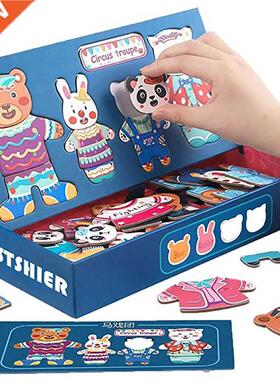 Magnetic Puzzles Wooden Animal Dress Up Matching Games Jigsa