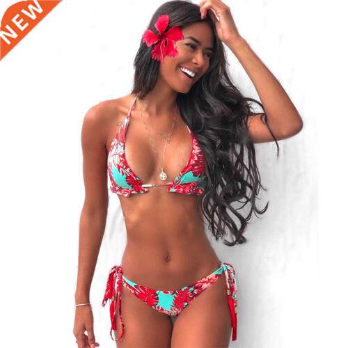 Print Bikini Women 2022 Sexy Swimwear Halter Push Up Swimsui