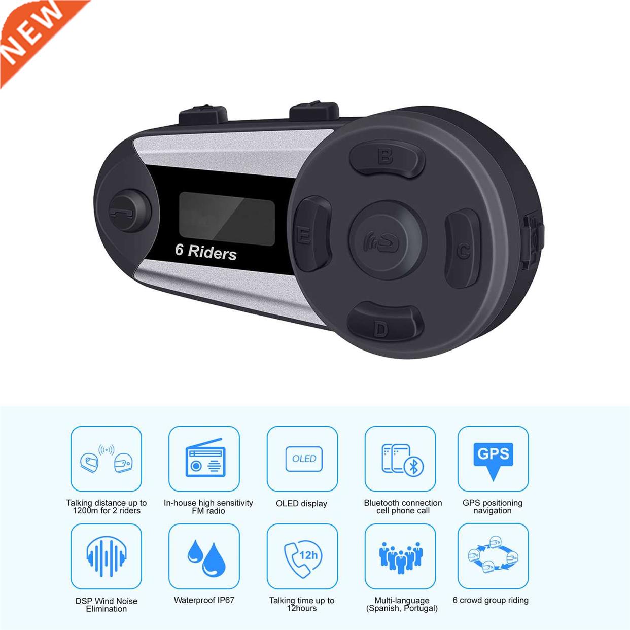 New LCD V6 intercom motorcycle helmet intercom moto bluetoot