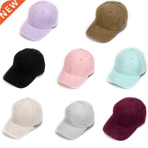 Adjustable Unisex Suede Baseball Cap Curved Brim Hat Solid C