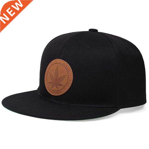 Solid Color Leather Maple Leaf Men's Baseball Cap Flat brim