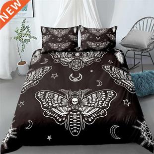 Black Death Moth Bedding Set Gothic Skull Duvet Cover Set Bu