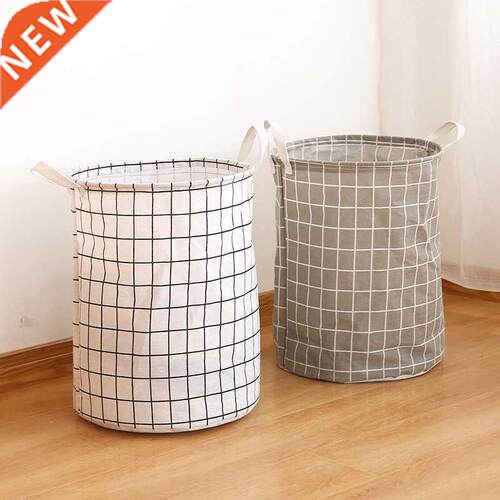 Cotton Linen Dirty Laundry Basket Foldable Round Waterproof