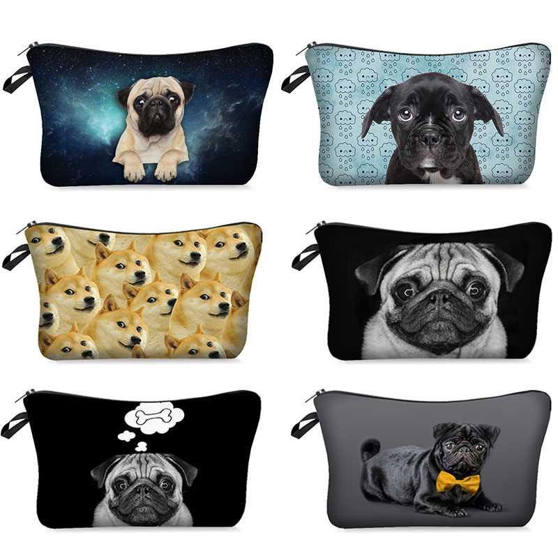 3D Pug Dog Printed Cosmetic Bags Dogs Pattern Cute for Makeu