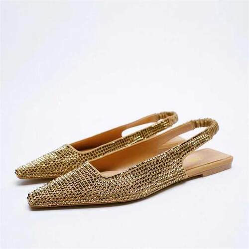 Za 2022 New Woman Gold Bling Flat Shoes Vintage Black Back E