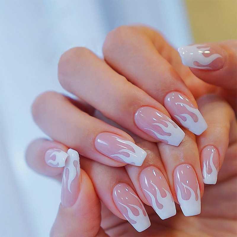 24PCs/box Pink Fire Fake Nail with Glue Women Nail Art