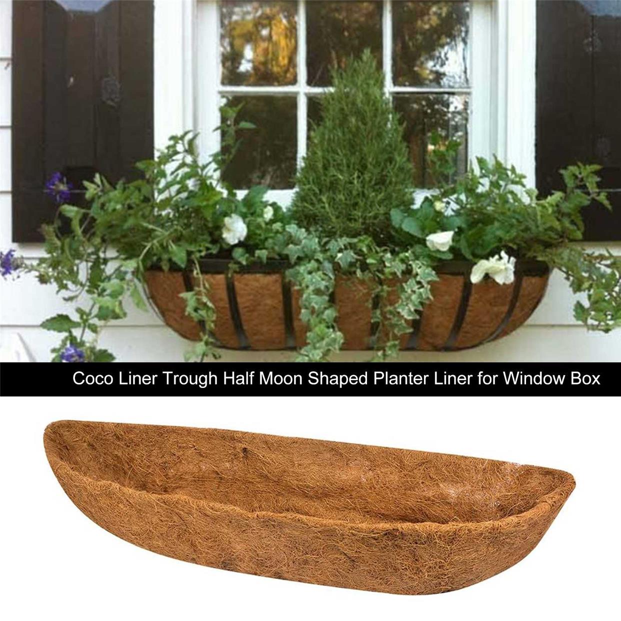 Coco Liner Trough Half Moon Shaped Planter For Window Box