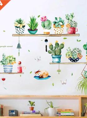 Potted cactus Wall Sticker bedroom living room TV sofa backg