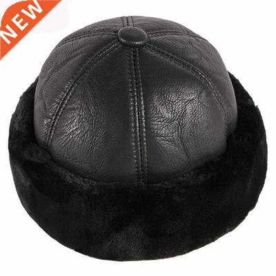 hat Thick Warm Winter Hat Men Black Fur Leather Russian Bomb