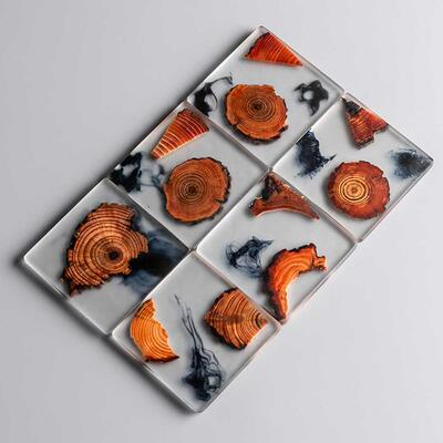 6PCS/Set Resin Pine Coasters Heat-resistant Placemats Drink