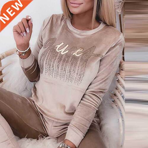 Women Retro Round Neck Velvet Sweatshirt Pullover Autumn Win