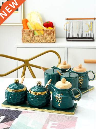 Pretty Kitchen ceramic emerald seasoning jar set salt