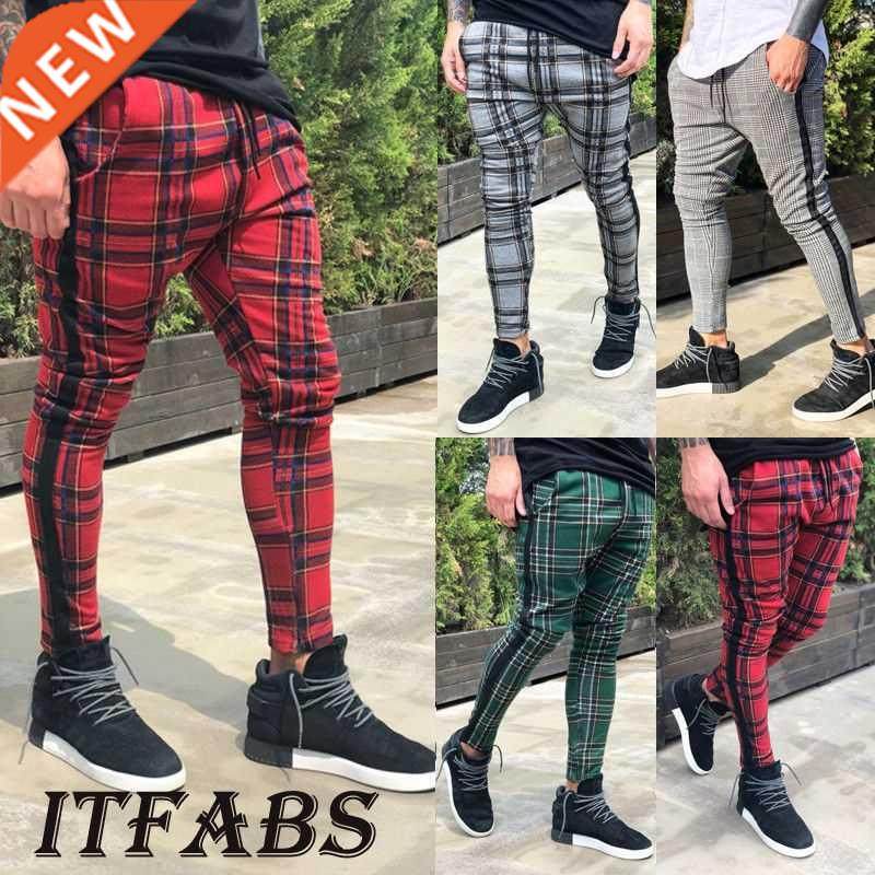 2021 new men's prnt checked slacks欧美男士印花格子休闲西裤