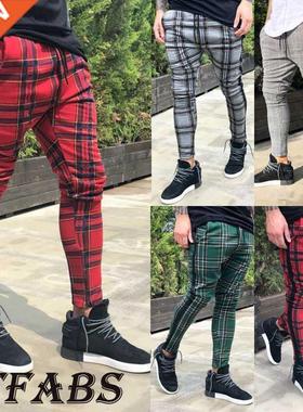 2021 new men's prnt checked slacks欧美男士印花格子休闲西裤