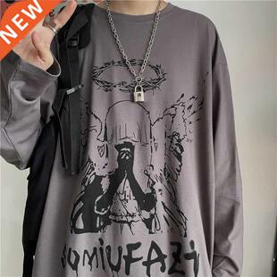 Men Long Sleeve T-shirts Autumn Print Gothic Vintage Ulzzang